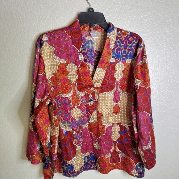 Natori abstract v neck multicolor blouse sz Xl - Picture 1 of 9